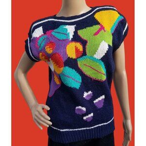 Vintage Counterparts Petites Navy Artsy Cotton Blend Sweater Vest  - See Video